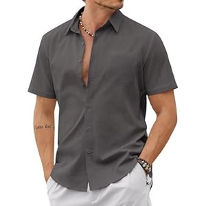COOFANDY Hemd Herren Kurzarm Baumwolle Sommerhemd Freizeithemd Kurzarm Casual Strandhemd mit Brusttasche