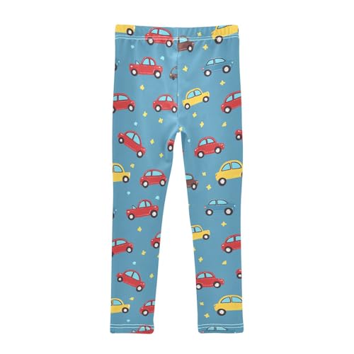 Wusikd Cute Cars Girls' Leggings Toddler Doodles Blue Kids Yoga Pants Dance Active Tights 4T2