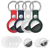 4pcs Air Tag Funda,AirTag Case Cover con Llavero,AirTag Funda Protectora de Compatible con AirTag Apple 2021,AirTags Case antipérdida con 6 películas Protectoras Resistente los arañazos