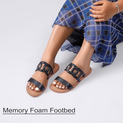 Image of Ruiee Wide Width Sandals for Women, Summer Flat Slides Casual Braided Wide Feet Sandal Comfort Slip on Sandals Open Toe Beach Shoes for Women.