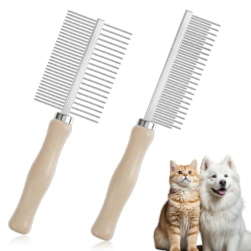 Culinavog Peigne de Toilettage pour Chiens et Chats, 2 Peignes Démêlant en Métal pour Animaux, Anti-Nœuds, Anti-Mue, pour Poils Courts et Longs