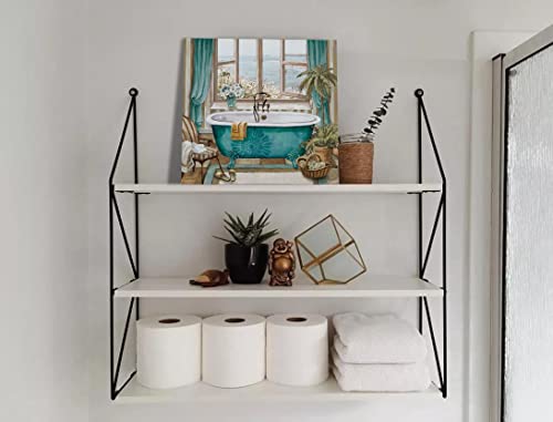 Laiart Bathroom Canvas Print Wall Art Decor Teal Bathtub Picture Sea ​​View From The Window Artwork #TOP1