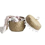 SZETOSY GOODCHANCEUK - Cesta para caramelos con tapa para medicina, cosméticos, desechos de 13 x 13 x 9 cm, Natrual