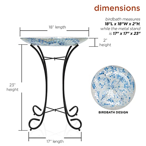 Alpine Corporation Hmd102A Alpine Corporaiton 18" Blue Swirl Mosaic Glass Metal Stand Birdbath #TOP2