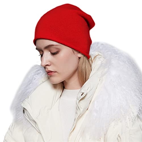 Bonnet en cachemire rouge femme pour sorties plein air et balades d'hiver