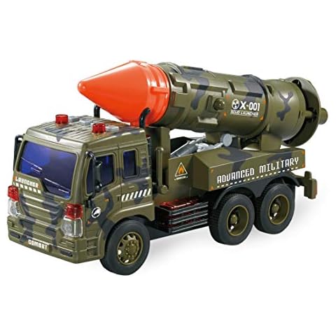 Military Launcher Truck Friction Powered Fighter - Pull Back Missile Carrier Army Vehicle w/Lights & Sounds - Pretend War & Action Toy for Kids Cover