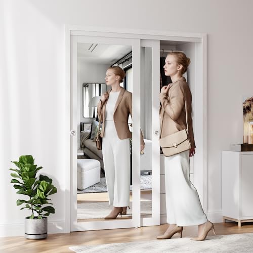 Image of Sliding Mirror Closet Door for 60 inch x 80 inch Opening, White