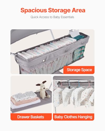 image for VEVOR Baby Changing Table, Foldable Diaper Change Station with Side Ba