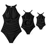 IFFEI Mommy and Me Matching Outfits Women's One Piece Swimsuits Mesh Ruched Monokini Swimwear Girls