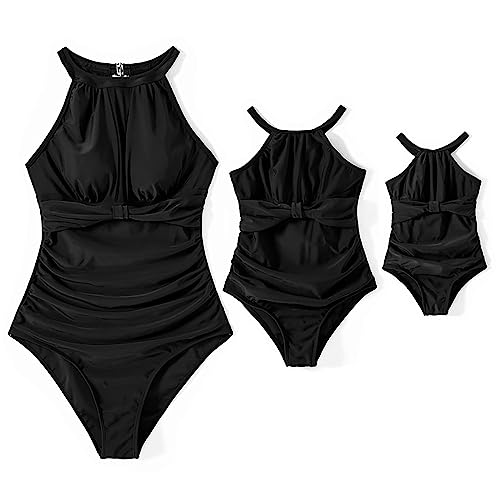 Iffei Mommy And Me Matching Outfits Women's One Piece Swimsuits Mesh Ruched Monokini Swimwear Girls Bathing Suit 2T Black #TOP17