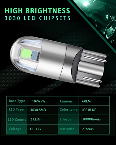 Bombillas Led T10 Para Auto Luz Interior 10 Piezas Ice Blue miniatura 3