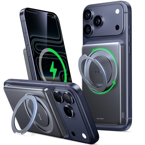 TORRAS ���o�C�� �o�b�e���[�y�����^�E360°��]�X�^���h�zMagSafe�Ή� �y�� ���^ �}�O�l�b�g�� ���C�����X�[�d �}���[�d �y�� ���^ 5000mAh iPhone 17/16/15/14/13/12�V���[�Y�Ή� PSE/CCC�F�؍� �ʋ�/