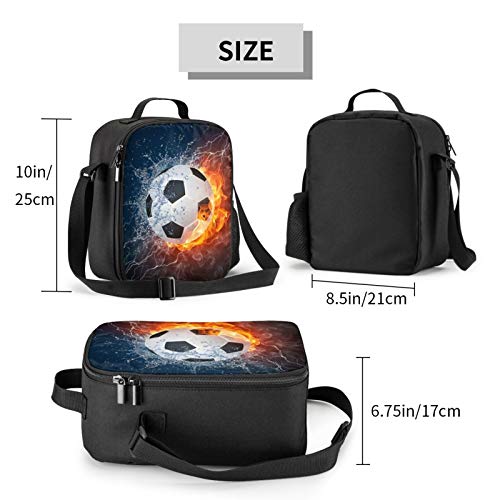 Prelerdiy Football Lunch Box - Insulated Lunch Box For Kids Soccer Design With Side Pocket & Shoulder Strap Lunch Bag, Perfect For School/Camping/Hiking/Picnic/Beach/Travel #TOP2