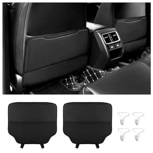NHHC 2PCS Leather Kick Mats Back Seat Protector,Storable Car Seat Kick Mats Keeps Car Interior Tidy,Universal Car Back Seat Organizer Car Accessories Fits Cars,SUVs,Trucks (Black)