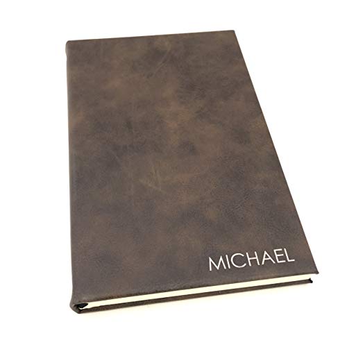 Personalized Journal Permanently Engraved Name 5 1/4' x 8 1/4' in Rustic Brown, Tan, Grey, Black, Pink, and Teal (Brown with Gold)