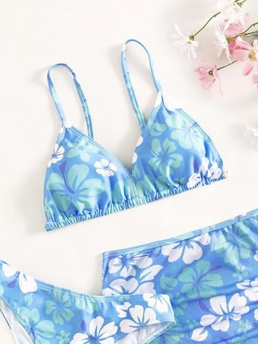 Image of Girl's 3 Piece Sets Floral Print Bikini Swimsuit High Waisted Bathing Suits with Beach Skirt Coverups