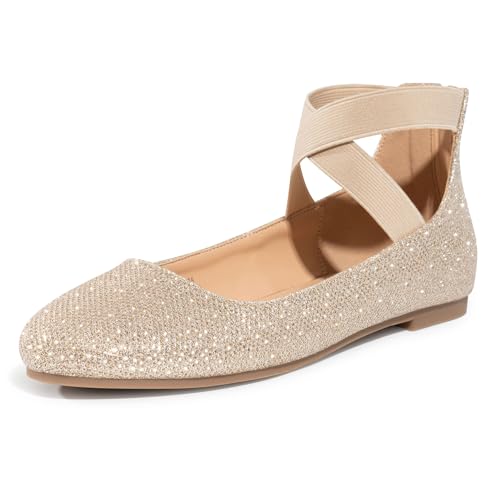 Trary Ballet Flats for Women Round Closed Toe Mary Jane Shoes Women's Flats with Wide Width Womens Comfy Fashion Elastic Ankle Strap Dress Shoes for Daily Office Work Business Casual All Year - Main Image