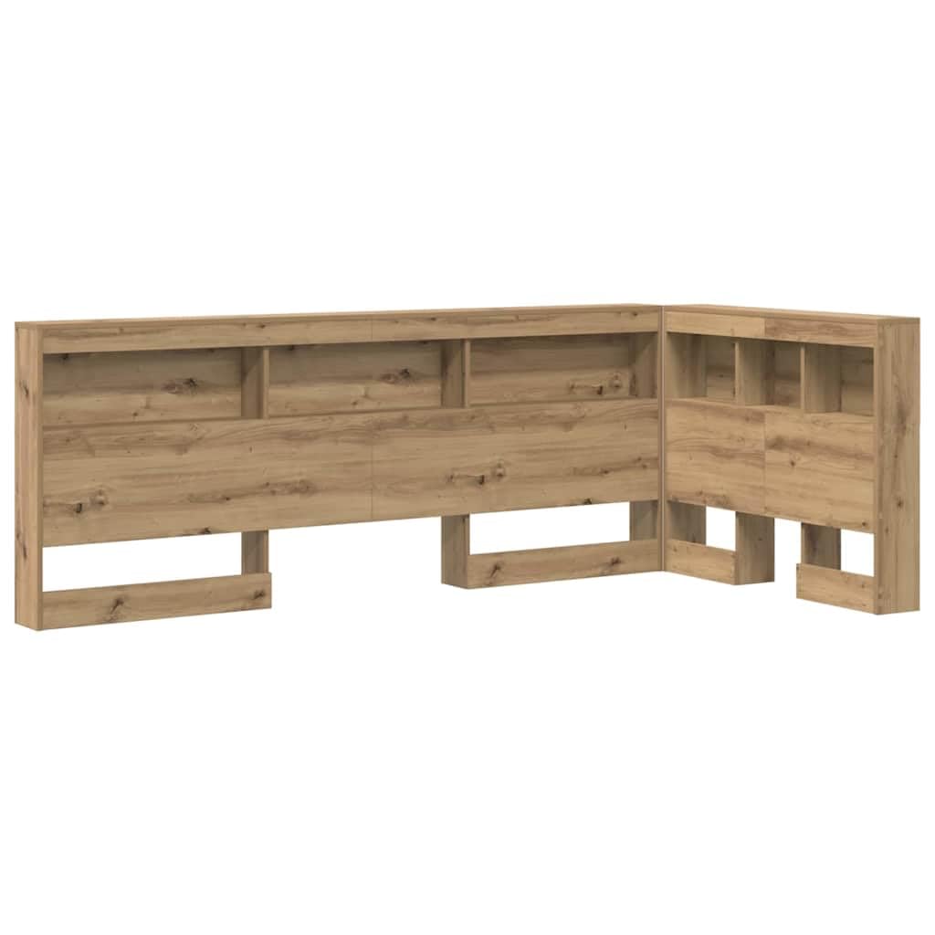 Tête de lit en bois - 217,5 x 107,5 x 76,5 cm - En forme de L - Avec station de charge et espace de rangement - Chêne artisanal - Design moderne - Robuste et durable - Pour chambre à coucher