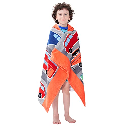 Bavilk Kids Hooded Bath Beach Towel Girls Boys Swim Pool Cover Up Super Absorbent Cute Cartoon Animal Full Vitality (Multi Vehicle) #TOP4