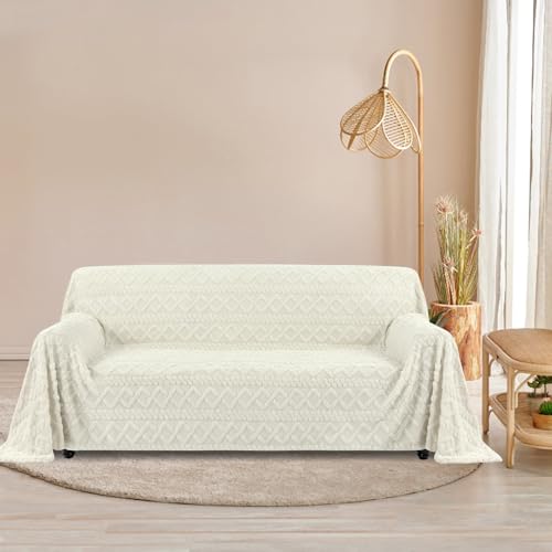 Easy-Going Jacquard Sofa Covers 3 4 Seater, Funny Fuzzy Sofa Slipcovers for Pet Dog, Non Slip Couch Covers, Warm Sofa Seat Covers, Washable Furniture Protectors, 80x133 in, Ivory - Image 9