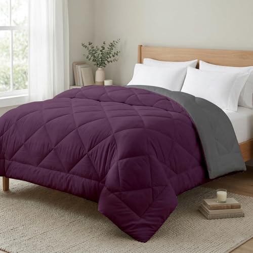 Image of AYKA Reversible AC Comforter 150 GSM Lightweight Microfiber Summer Blanket for Single Bed (60x90 Inches) | Soft Cooling Quilt, Breathable All Season Duvet for AC Room | Burgundy & Grey