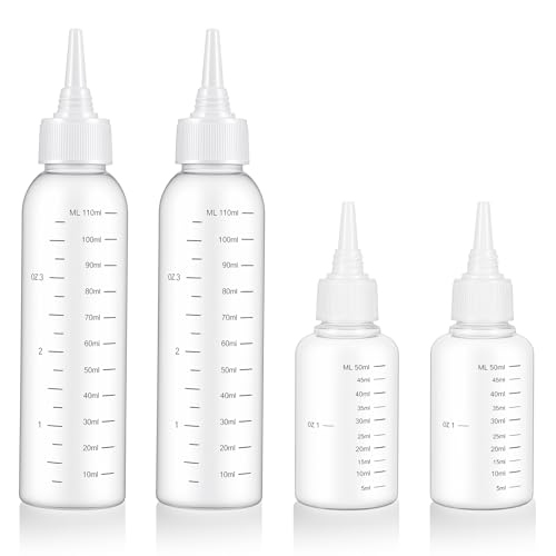 Guduling 4 pièces flacon applicateur pour cheveux, flacon doseur pour huile capillaire, flacons applicateurs de 110 ml et 50 ml avec échelle, applicateur...