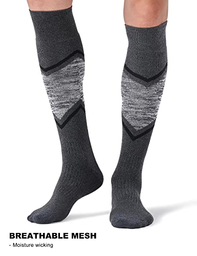 Fitrell 2 Pack Men's Ski Socks Full Cushioned Winter Wool Thermal Knee High Warm Boot Socks For Skiing Snowboarding, Black+Grey, Large #TOP5