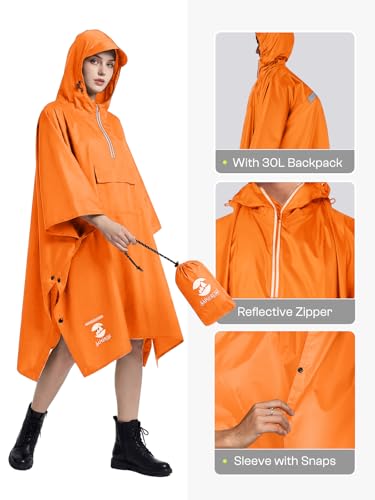 Image of SaphiRose Hooded Rain Poncho Waterproof Raincoat Jacket for Men Women Adults