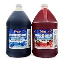 Snappy Cherry and Blue Raspberry Sno Cone Syrup, 1 Gallon 128 ounces Size, 2-Pack, Ready to Use For Snow Cone Machines, Flavored Syrup for Shaved Ice