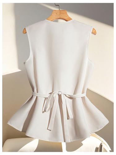 GORGLITTER Women's Double Button Sleeveless Blazers Vest Top Tie Back Suit Vest Wrap V Neck Dressy Office Waistcoat2