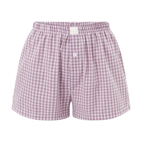 Image of Womens Boxer Shorts Gingham Y2k Pajama Cute Plaid Striped Print Lounge Sleep Shorts