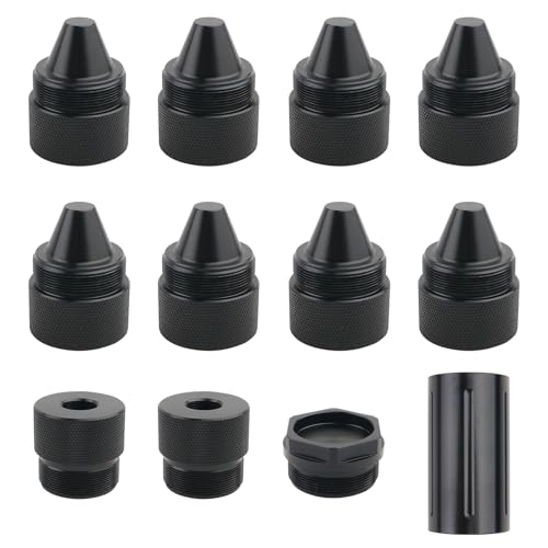 Image of (Pack of 12) Aluminum Alloy Black Cone Shaped Parts Compatible with Kenworth Peterbilt Volvo Freightliner Mack International Trucks Wheel Lug