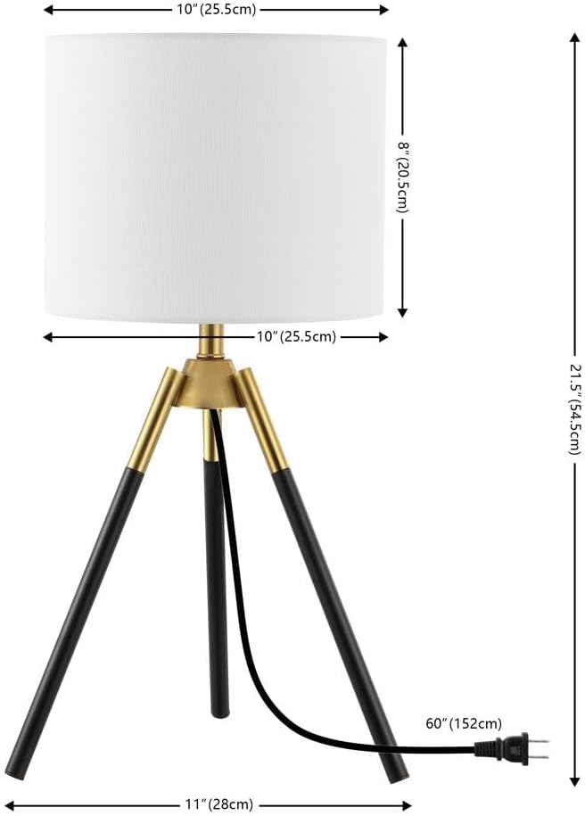 SAFAVIEH Lighting Collection Jupiter Black/Brass 22-inch Tripod Table Lamp, Ideal for Living Room, Bedroom, Nightstand, Home Office, Dorm (LED Bulb Included)