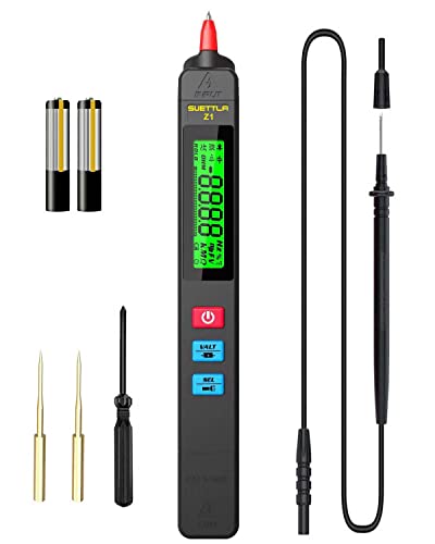 Pen Type Multimeter Smart Multimeter Electric Tester for Measure Live Wire, AC/DC Volt, Resistance, Continuity, SUETTLA Z1 Dual Range Non Contact Voltage Detector with Back Probe Pins