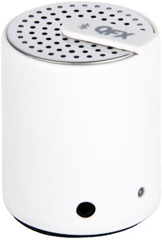 Ġenb view of QFX CS-27BTWH Portable Bluetooth Speaker showing AUX-in port and indicator light