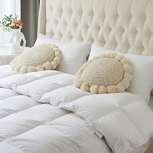 Boho Round Throw Pillow With Cute Handmade Pom Poms Tassels 18 Inch, Decorative Circular Knitted Crochet Cushion For Couch, Sofa, Chair, Bed, Beige #TOP3