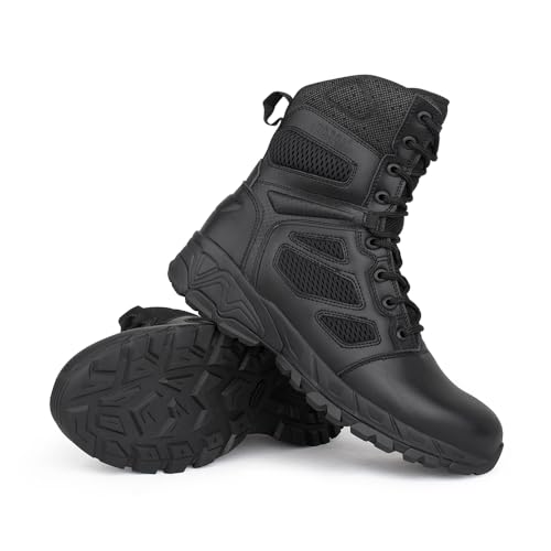 QUNLON Bottes Militaires Homme Noir Rangers Militaires Homme Chaussure Tactique Armée Airsoft Bottines de Police Moto Combat avec Fermeture Éclair Bottes de Randonnée-43EU – vue 8