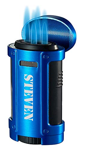 Personalized Visol Rhino Metallic Blue Quad Flame Torch Cigar Lighter With Free Laser Engraving ([C] Text) #TOP6