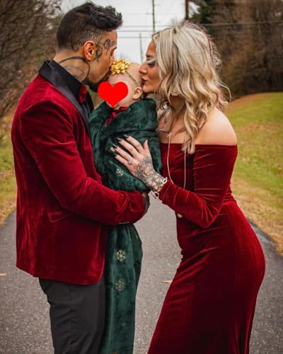 TTYBridal Off The Shoulder Velvet Mermaid Evening Gown Long Prom Party Dresses with Two Sleeves3