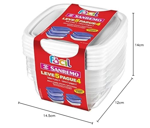 Conjunto de Potes Plásticos de 530ml, Leve 5 Pague 4, Cor Sortida, Linha Fácil, Sanremo