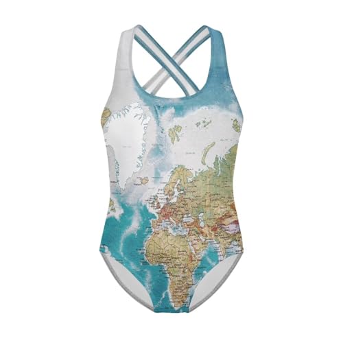 Image of Xpyiqun Swimsuit for Girls One Piece Bathing Suits Size 5-14 Sleeveless Swimwear Cross Shoulder Strap Swimming Wear