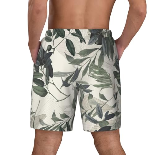 Men's Cute Palm Tree Leaves Print Quick-Dry Mesh Swim Trunks Stretch Lining Beach Shorts Surfing Summer Vacations3