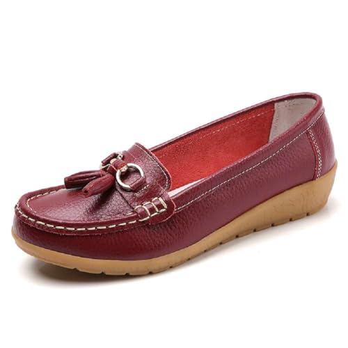 Image of Women's Genuine Leather Platform Loafers Classic Casual Comfort Slip-On Shoes Soft Sole Dress Shoes