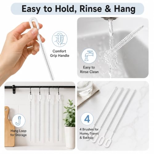 Image of Heavy-Duty Straw Cleaner Brush Set, 10 Inch, 4 Sizes for Tumbler Straws (Pack of 2)