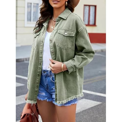 Symtmetry Women's Jacket, Women's Casual Denim Button down Distressed Jacket, Oversized Denim Jackets for Women 5