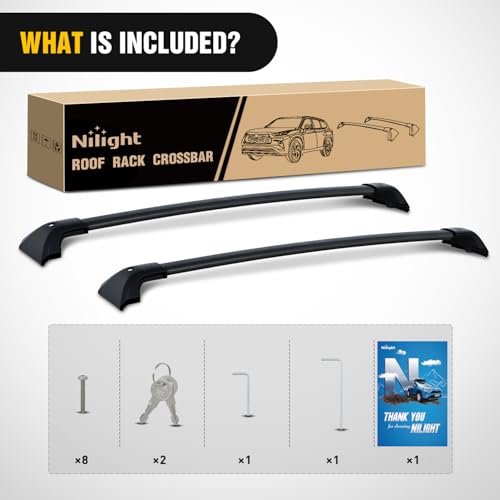 Nilight Roof Rack Cross Bars Compatible with Toyota Highlander 2020 21 22 23 24 2025 with Side Rails, Adjustable Aluminum Less Wind Noise Car Crossbars for Cargo Carrier Luggage Kayak Tent SnowboardX by Nilight - Image 8