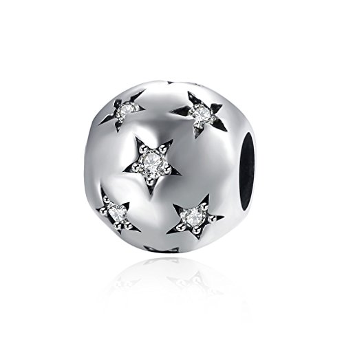 HMILYDYK Cuenta redonda de plata de ley 925 con cristales de Swarovski Elements blancos en forma de estrella, compatible con pulseras pandora Cover