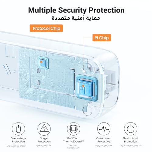 شريط طاقة جان 6 في 1 للحماية من اندفاع التيار مع PD30W USB-C (2A1C)، مع 3 منافذ تيار متردد، مقابس المملكة المتحدة مع سلك بطول 2 متر للمنزل والمكتب والسفر، الخ من يوجرين