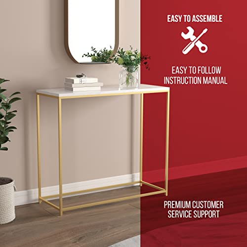 Safdie & Co. - Marble White Console Tables For Entryway, Gold Metal Console Table, Use As Doorway Table, Narrow Bar Table, Or Accent Furniture For Decorating Foyer, 31 X 12 X 28 Inches #TOP2