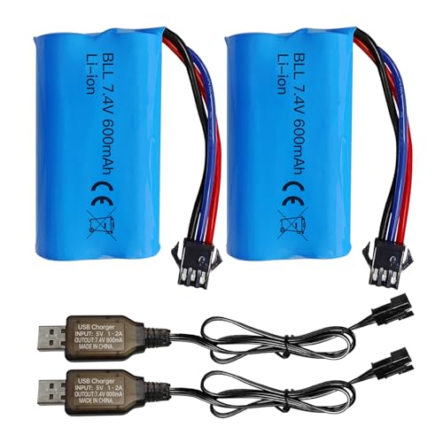 sea jump 2PCS 7.4V 600mah 2S Li-ion Battery with SM-3P Plug and USB Charging Cable Suitable for DE82 TK3086B G20601 RC Toy RC Car TK-3082B Special Effects Flipping Car Battery